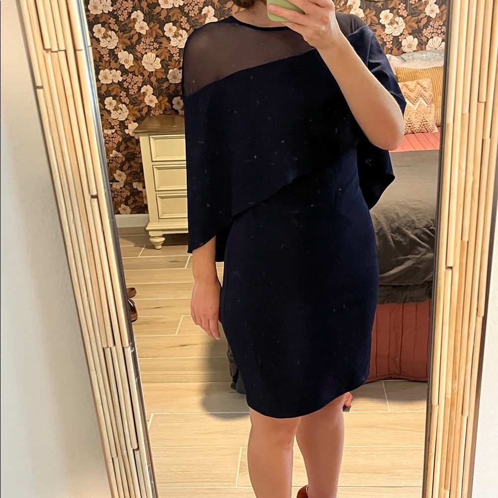 Betsy & Adam Navy Asymmetrical Dress